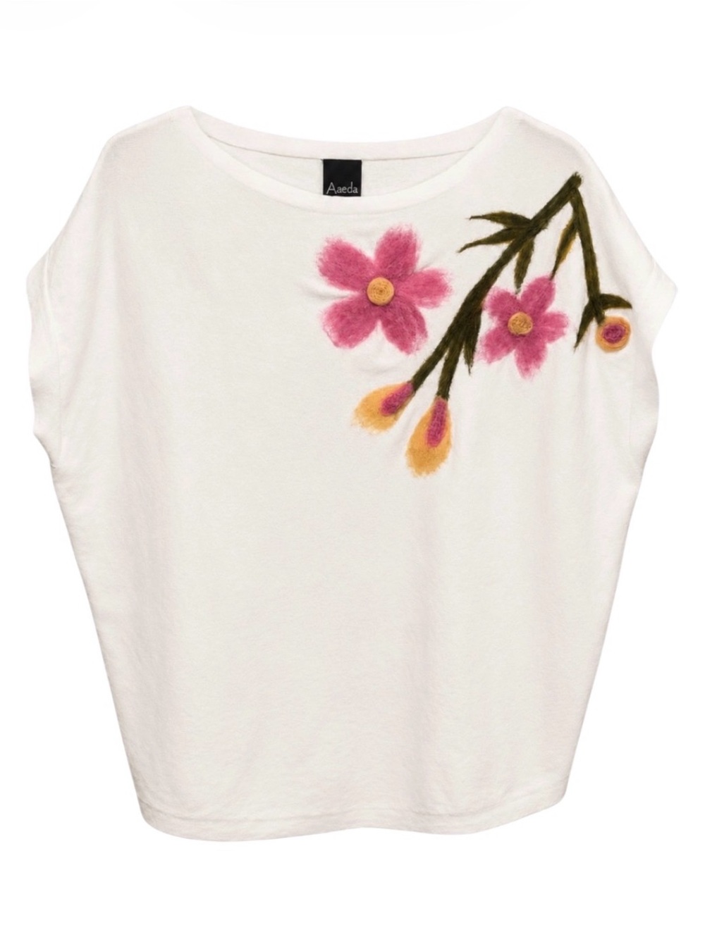 Aaeda Women’s M Floral Applique Dolman Sweater Top Ivory Pink Cottagecore